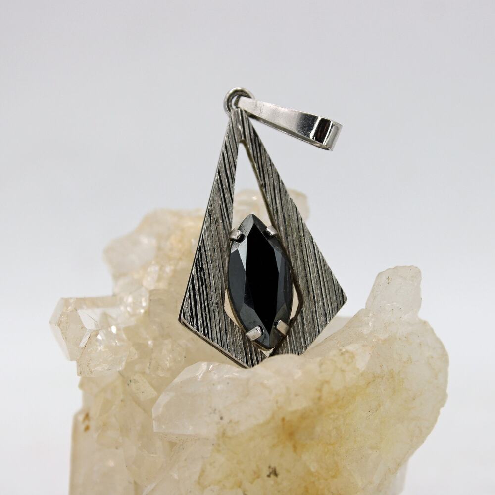 Vintage Carl Art Sterling Silver Art Deco Hematite Pendant